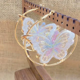 Náušnice krouzkem motyli bile vintage