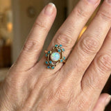 Prsten krystaly modry opálem vintage